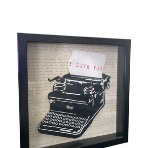 Black Framed Typewriter Art with Red Accent